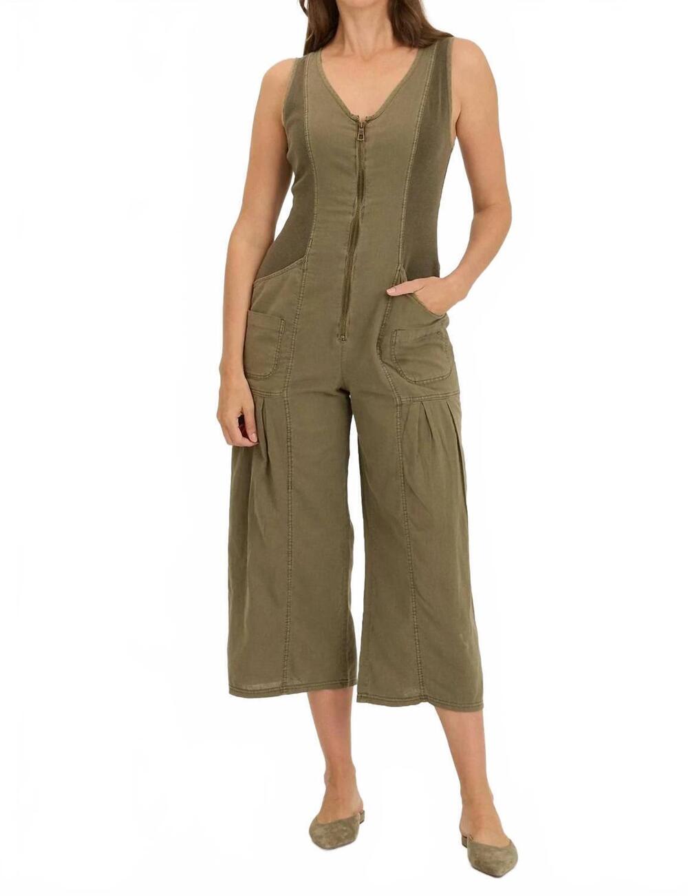 NEW XCVI linen macgowan jumpsuit in kombu pigment